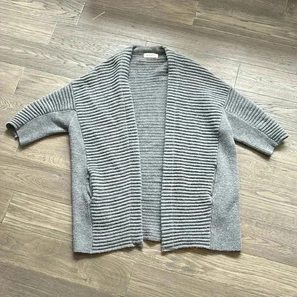 Kontatto | Grey chunky knit long cardigan sweater with wool and alpaca